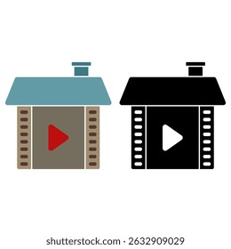 film roll house icon, simple flat style, illustration, logo sign symbol pictogram template, for ui or ux isolated on white for mobile app, editable