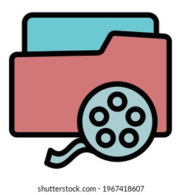Film roll icon. Outline Film roll vector icon for web design isolated on white background