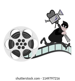 Film roll logo vector black cinema and movie