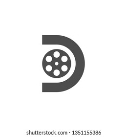 Film roll logo vector black cinema and movie. Letter d with film roll logo design