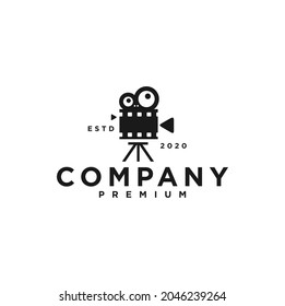 Film Roll Logo Vector Black Cinema And Movie Illustration. Vintage Video Camera Logo Design For Cinema Production Entertainment 