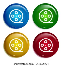 Film roll multi color gradient glossy badge icon set. Realistic shiny badge icon or logo mockup