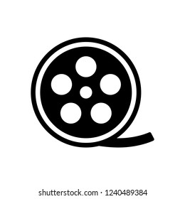 Film roll, old movie strip icon, cinema logo. Black icon on white background