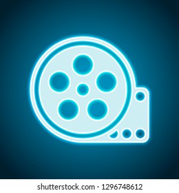 Film roll, old movie strip icon, cinema logo. Neon style. Light decoration icon. Bright electric symbol