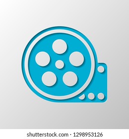 Film roll, old movie strip icon, cinema logo. Paper design. Cutted symbol with shadow