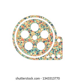 Film roll, old movie strip icon, cinema logo. Colored mosaic with polygons