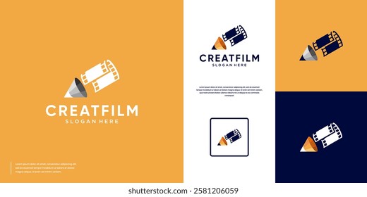 film roll and pencil, creator, writer, design vector template.