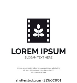 Film Roll and Plant Logo Design Premium Vector