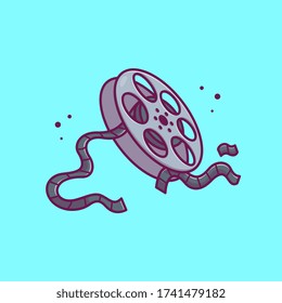 Film Roll Reel Vector Icon Illustration. Movie Cinema Icon Concept Isolated Premium Vector. Flat Cartoon Style 