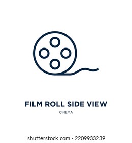 film roll side view icon from cinema collection. Thin linear film roll side view, movie, roll outline icon isolated on white background. Line vector film roll side view sign, symbol for web and mobile