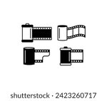 film roll with film strip icon vector design simple black white flat minimal style illustration collections set isolated