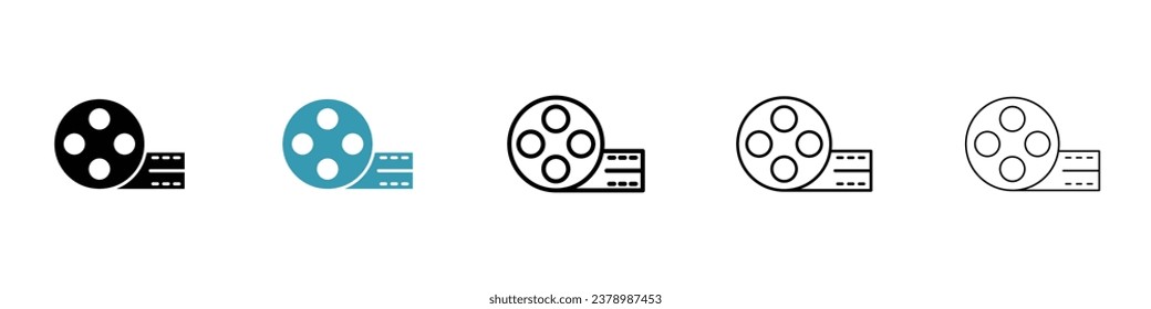 Film roll vector thin line icon set. cinema movie reel vector symbol for web ui designs