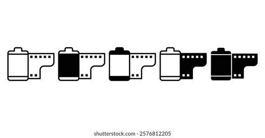 film roll video photo icon symbol sign vector design black white color illustration collection sets