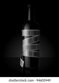 Film rolled over wine bottle