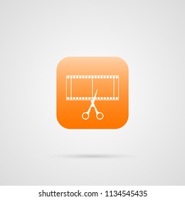Film and scissors, video trim line icon, outline vector sign