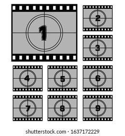 Film Screen Countdown Numbers. Vector Movie Illustration