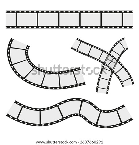 Film set icon. Multiple strip symbols. Black white curves. Vector collection.