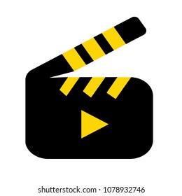 Film Slate - Vector Clip Play Button Icon - Movie Media Symbol - Start Watch Or Play Video