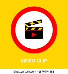 Film Slate - Vector Clip Play Button Icon - Movie Media Symbol - Start Watch Or Play Video