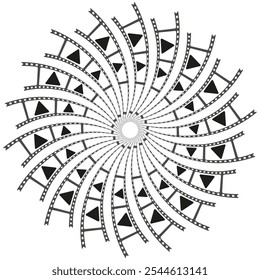 Film spiral. Retro movie reel. Circular frames. Vector illustration.