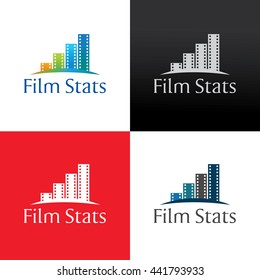  Film Stats logo design template ,Film strip logo design concept ,Vector illustration