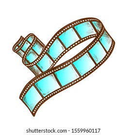 Film Strip For Ancient Camera Color Vector. Curvy Multiple Blank Recording Film Strip. Studio Detail Engraving Template Hand Drawn In Vintage Style Illustration