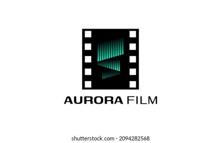 film strip and aurora Logo Vector illustration design template.design for film production,movie maker