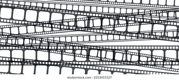 Film Strip Background - Several Black Tapes of Different Sizes Superimposed on a White Background.