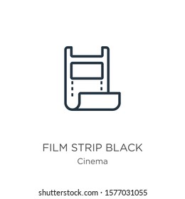 Film strip black icon. Thin linear film strip black outline icon isolated on white background from cinema collection. Line vector sign, symbol for web and mobile