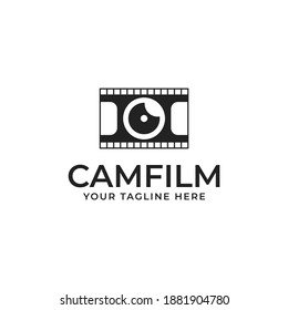 film strip, camera, lens, simple combination logo vector illustration