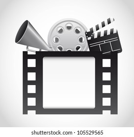 film strip with cinema elements over gray background. vector