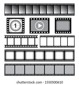 Film strip. Cinema or photo tape movie 35mm strip reels vector graphic template