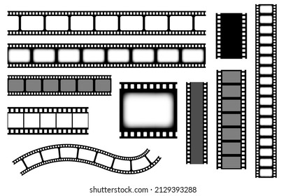 Film strip collection. Cinema border tapes or photo negative isolated on transparent background. Monochrome film stripes set vector illustration