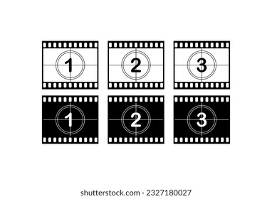 Film strip with countdown. Flat, color, retro countdown, retro countdown film strip. Vector illustration