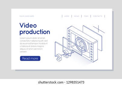 Film strip counter with countdown. Isometric vector illustration. Thin line style design. Can be used as an illustration for web site or printing for video production or cinematography industry