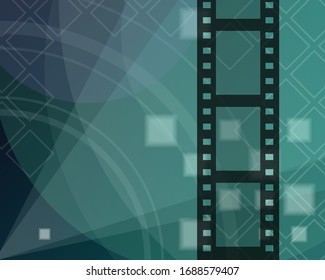 Film strip design. Blue abstract background. Vector illustration. Cinema production.