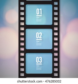 Film strip design with your text and beautiful bokeh lights background 
Eps 10 vector illustration 