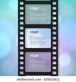 Film strip design with your text and beautiful bokeh lights background 
Eps 10 stock vector illustration 