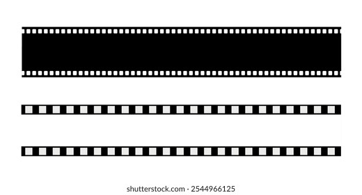 Film strip designs in various styles. Elements for photography, film editing, and cinematic themes.