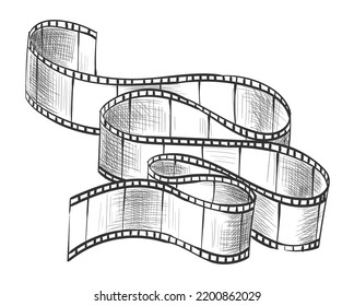 Film strip. Empty film strip tape with shaddow for projection, movie and cinema design. Vector monochrome element isolated on white background
