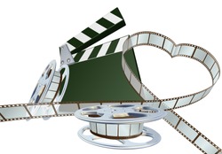Film Strip Forming Heart Shape With Clapper Board And Reels. Space For Copy In The Centre.