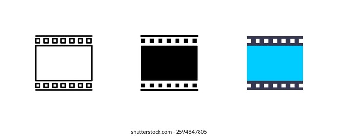 Film strip frame icon. Classic cinema and photography symbol. Analog movie reel vector illustration. Vintage media and entertainment pictogram. Video production and editing concept.