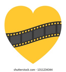 Film strip frame icon. Wave shape ribbon. Design element. Heart shape. I love movie. Flat design. White background. Isolated. Vector illustration