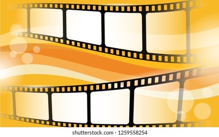 Film strip frame isolated on colorful background. Cinema festival poster, banner or flyer. Creative vector illustration of old film strip frame. Movie time and entertainment concept. EPS 10