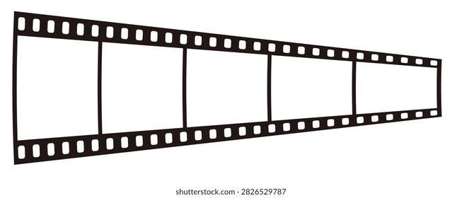 Film Strip Frame In Perspective. Panoramic Movie Negative Horizontal Tape With Blank Photo Placeholders. Vector Illustration. Isolated On White Background
