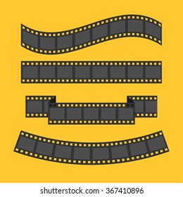 Film strip frame set. Different shape ribbon. Design element. Yellow background. Flat design. Vector illustration