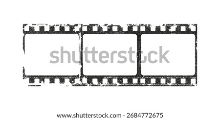 Film strip frame template, cinema reel with grunge grain noisy texture. Vector illustration on transparent background