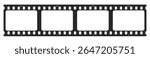 Film strip frame template with empty slots, retro cinema tape with grunge grain texture