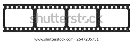 Film strip frame template with empty slots, retro cinema tape with grunge grain texture