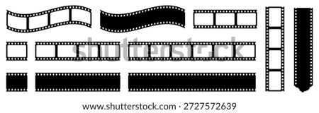 Film strip frame template with empty slots, retro cinema tape, movie reel borders with distressed textures